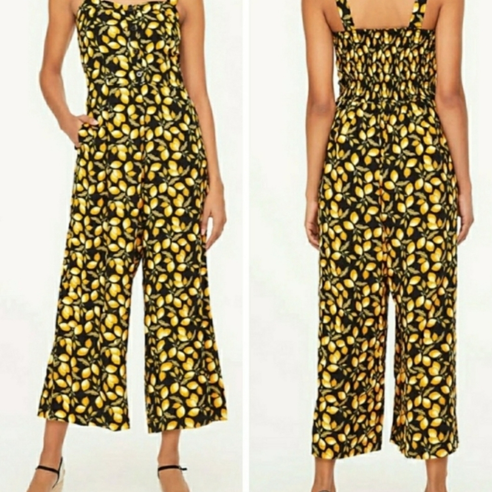 LOFT Black and Yellow Lemon Print Jumpsuit